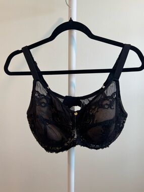 Natori Black Sheer Mesh Bra with Gold Hardware size 36G
